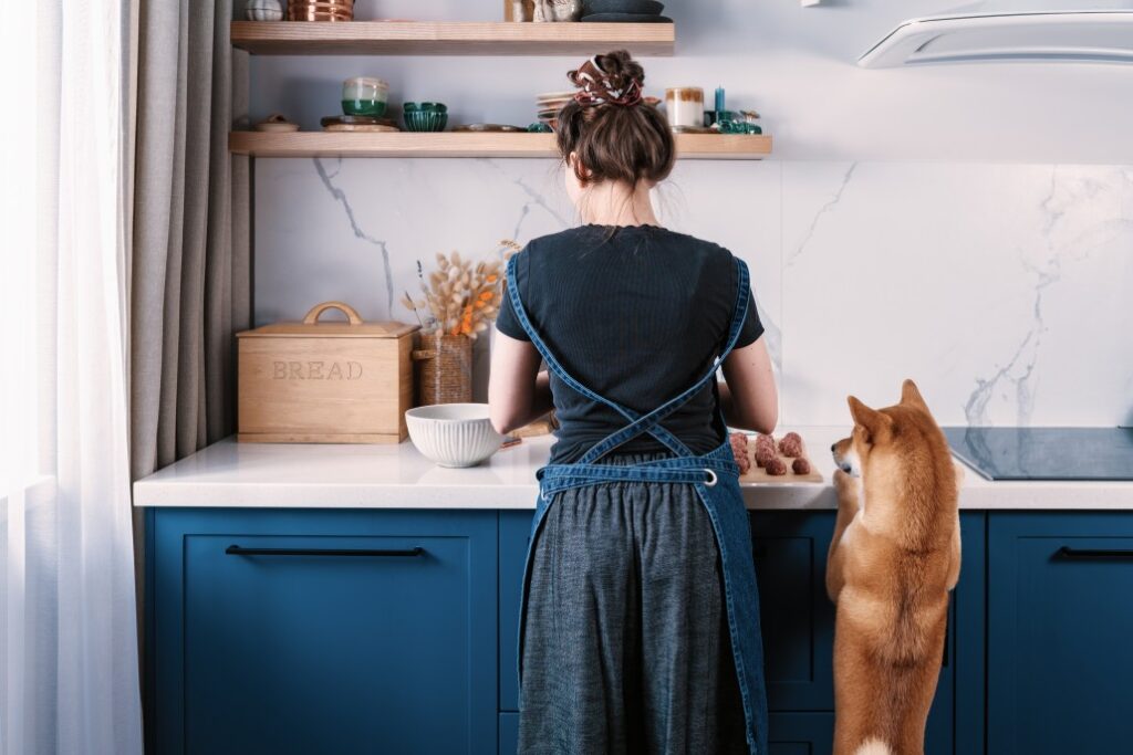 Healing Your Inner Child: Addressing Childhood Trauma 29 woman cooking meatballs with her furry friend. Cooking at home