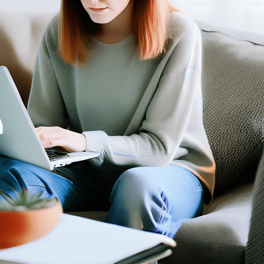 woman using laptop at home for online therapy